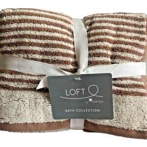 Loft Hand Towels Coffee Beige Striped Bathroom Super Soft Autumn Fall Set of 2